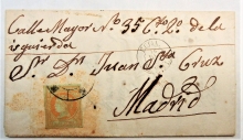 ecija-spain-1864-stampless-folded-letter-to-madrid-with-stamp-added