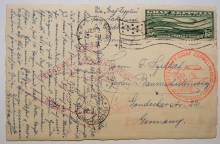 Zeppelin-flight-postcard-Lakehurst-Friedrichshafen-to-Lakehurst-postal-history-flight-1930-with-C-13-stamp