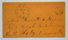 Hanover New Hampshire 1854 stampless postal history cover to Mount Holyoke Female Seminary South Hadley Massachusetts MOUNT HOLYOKE FEMALE SEMINARY, SOUTH HADLEY MASSACHUSETTS