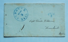 Andover Massachusetts 1855 stampless postal history cover to Kennebunk Maine