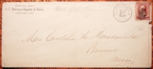 BARNSTABLE MASSACHUSETTS 1887 A. F. SHERMAN REGISTER OF DEEDS COVER WITH HANDSTAMP POSTMARK ADDRESSED TO ACTRESS CORDELIA HOWARD MACDONALD