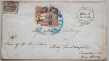 PHILADELPHIA PENNSYLVANIA BLOOD'S PENNY POST, DISPATCH MARK AND 3-CENT WASHINGTON STAMP 