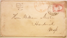 BOSTON MASSACHUSETTS 1850S COVER WITH SCOTT #25. NICE BLACK PAID KILLER WITH RED BOSTON POSTMARK. - POSTAL-HISTORY