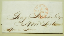 BOSTON MASSACHUSETTS 1847 STAMPLESS FOLDED LETTER TO NEW YORK CITY - POSTAL-HISTORY