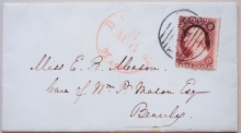 BOSTON MASSACHUSETTS 1850S COVER WITH BROWNISH CARMINE SCOTT #25 STAMP 