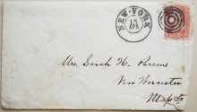 POSTAL HISTORY - CIVIL WAR ERA COVER FROM NEW YORK TO NEW WORCESTER MASSACHUSETTS