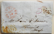 FAIR HAVEN Mas. 1845 STAMPLESS FOLDED LETTER. J.B. MASSE TO LEVI SNOW, HARWICH, MASSACHUSETTS. UNLISTED POSTMARK - POSTAL-HISTORY