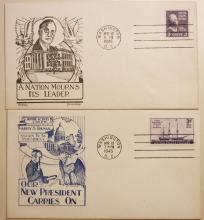 1945 TRUMAN INAUGURATION FIRST DAY COVER & FDR MEMORIAL COVER. DOROTHY W. KNAPP & RICHARDSON DESIGN.