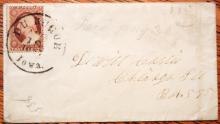 DUBUQUE (DE BUQUE) IOWA HUGE SOCK POSTMARK 1857 COVER SCOTT #25 STAMP