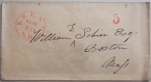 KEENE NEW HAMPSHIRE STAMPLESS COVER RED POSTMARK AND 5 RATE - POSTAL HISTORY