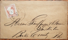 POTTSVILLE PENNSYLVANIA #11 ON COVER WIDE SIDE MARGINS ON STAMP. NICE CALLIGRAPHY - POSTAL-HISTORY