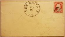 NEW BRITAIN CONNECTICUT FULL POSTMARK WITH SCOTT #26 STAMP ON COVER.