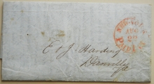 NEW YORK 1852 STAMPLESS FOLDED LETTER WITH PAID1 CT IN RED POSTMARK. SEE LETTER DETAILS - POSTAL-HISTORY