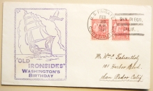 U.S. FRIGATE CONSTITUTION CACHET 1934 SAN DIEGO CALIFORNIA POSTMARK COVER COMMEMORATING WASHINGTON'S BIRTHDAY - MARITIME-POSTAL-HISTORY