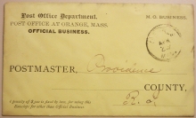 ORANGE MASSACHUSETTS POST OFFICE DEPARTMENT OFFICIAL BUSINESS 1800S COVER TO PROVIDENCE RHODE ISLAND POSTMASTER - POSTAL-HISTORY