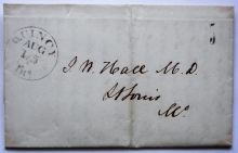  quincy.illinois.1845.postal.history.stampless.folded.letter.to.st.louis.missouri