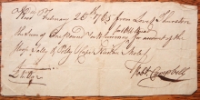 1765 SHIPPING RECEIPT --EPHEMERA -- SIGNED BY ROBERT CAMPBELL, SLOOP SALLY