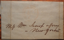 SPRINGFIELD MASSACHUSETTS 1850 STAMPLESS FOLDED LETTER TO NEW YORK - POSTAL HISTORY