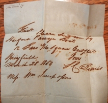 SPRINGFIELD MASSACHUSETTS 1850 STAMPLESS FOLDED LETTER TO NEW YORK - POSTAL HISTORY