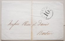 BOSTON MASSACHUSETTS STEAMSHIP 10 POSTMARK STAMPLESS FOLDED WRAPPER - MARITIME POSTAL HISTORY