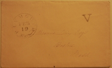 PLYMOUTH MASSACHUSETTS STAMPLESS COVER WITH "V" RATE MARK - POSTAL-HISTORY