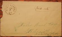 POSTAL HISTORY - WEST LEYDEN, NEW YORK STAMPLESS COVER WITH MANUSCRIPT PAID 3 CTS. UNLISTED IN ASCC