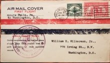 PHILADELPHIA PENNSYLVANIA TO WASHINGTON DC FIRST FLIGHT COVER WITH SCOTT C-4 STAMP - AIRMAIL POSTAL HISTORY