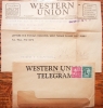 BOSTON MASSACHUSETTS -- 4 WESTERN UNION TELEGRAMS FROM OVERSEAS SOLDIER. PERFIN STAMPS + CONTENT - WORLD-WAR-II-POSTAL-HISTORY